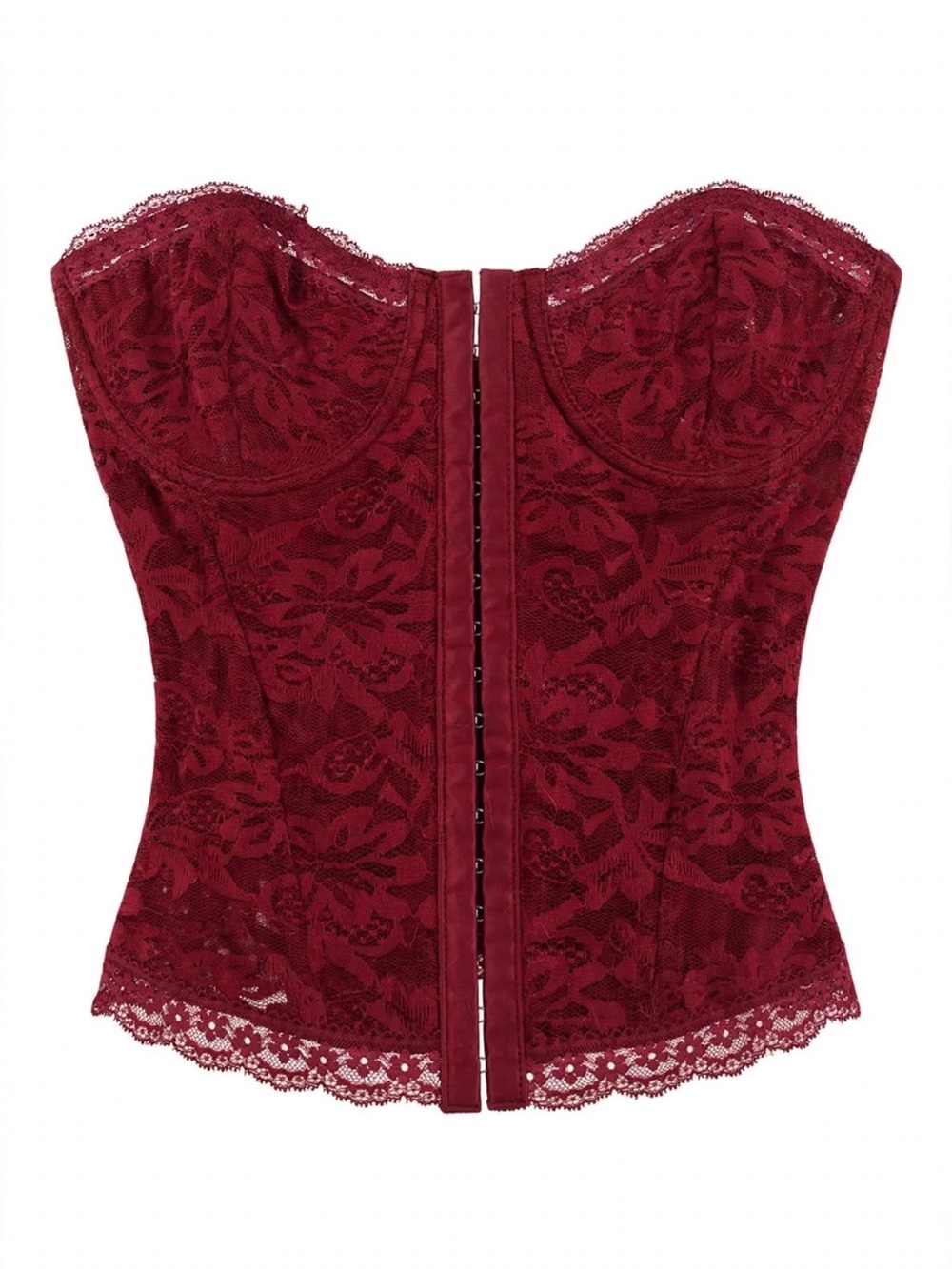 SHEIN Burgundy Lace Strapless Corset Bustier